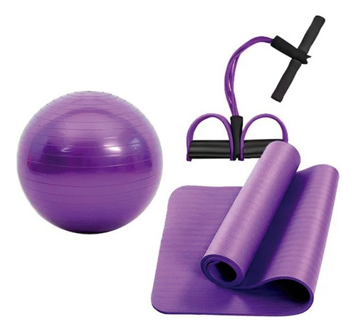 Mat Yoga 10 Mm Bolso + Pelota + Extensor Pilates Fitness 