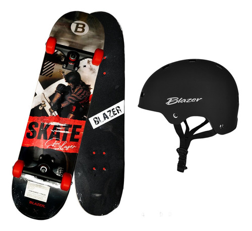 Patineta Skateboard Modelo Re Con Lija Negra + Casco