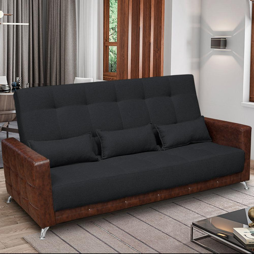 Sofá-cama 2,00 M  3 Lugares Luxury - Linho Cores Cor Linho Preto/Whisky