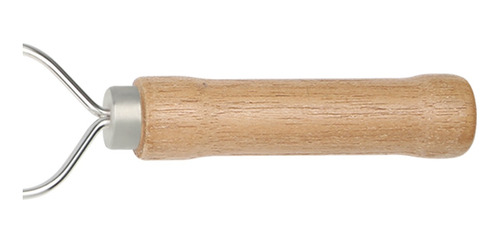 Imagen 2 de 10 de Pinche Doble 75 Cm Alambre Cromado Cabo Madera Mor 3208