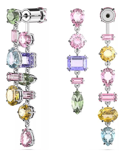 Aretes Swarovski Gema Asimétrico Multicolor Rodio