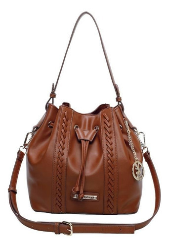Bolso tipo bombonera grande con trenzado Aw23 Fk550 de Felipe Krein, color caramelo