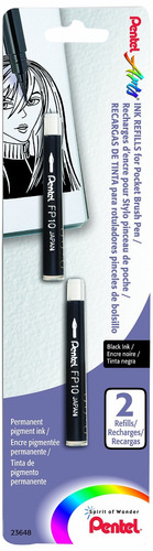 2 X Pentel Arts Pocket Brush Refills, Black Ink Carded...