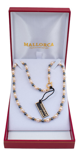 Collar Perla Mallorca Con Ematite De 45 Cm/6 Mm D1 - Dorado