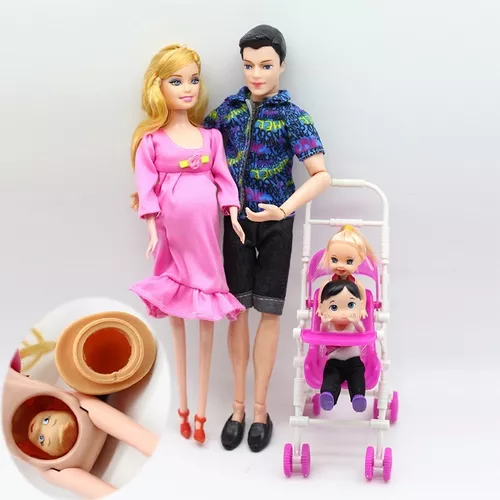 WJ137 Barbie grávida de bebê + carrinho de criança Barbie mãe pai