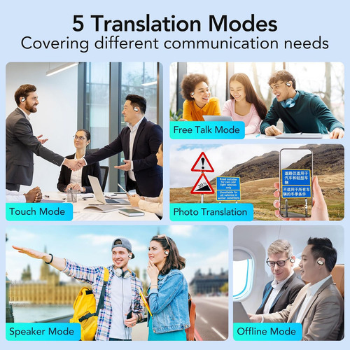 Auriculares Ows con traductor en tiempo real, 144 idiomas, 8 modos sin conexión, inalámbricos de oído abierto, 3 en 1, compatibles con iOS/Android.