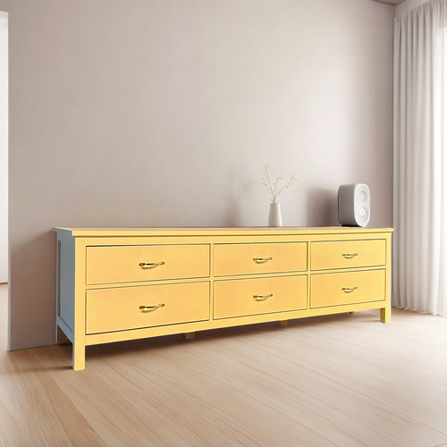 Mueble Mesa Rack Tv De Madera Con 6 Cajones Pintado Blanco