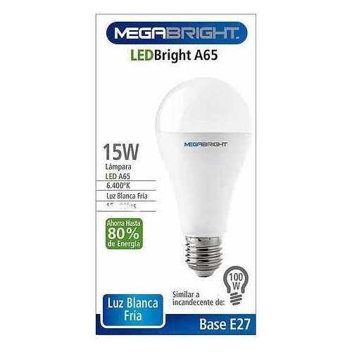 Pack Ampolletas Led A65 Clásica 15w/6400k E-27 Megabright