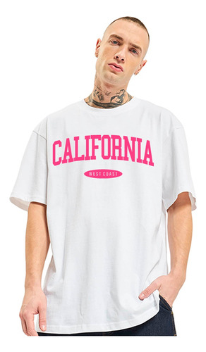 Camiseta Oversized California Rosa Feminina Algodão Larga