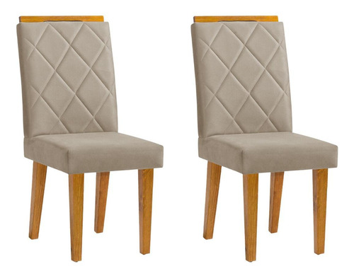 Conj. 2 Cadeiras Estofada Diana Pés Madeira 100x45x62cm