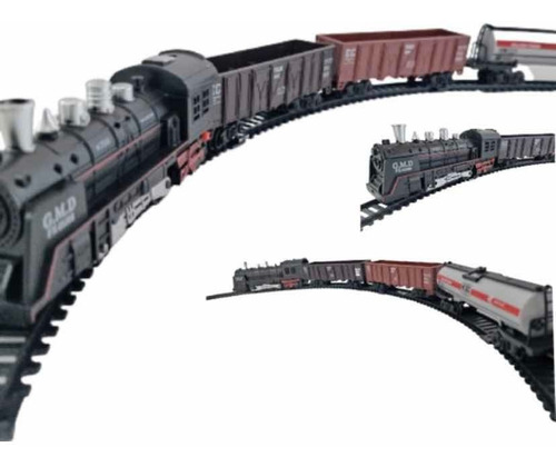 Tren Rail Set De Locomotora 3 Vagones Funciona A Pila