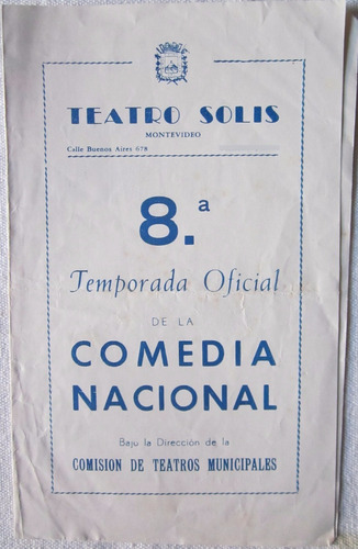 Antiguo Programa Teatro Solis Comedia Nacional 1954