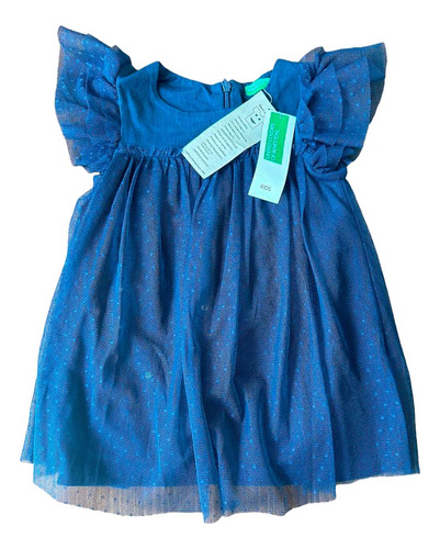 Vestido Azul Con Tull Manga Corta Para Nina Talla 1 Año