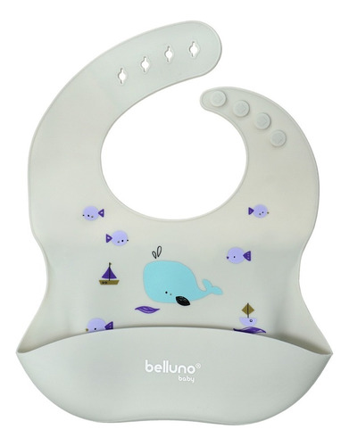 Babero Bebe Silicona Impermeable Bolsillo Melti Belluno Baby Whale