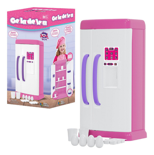 Geladeira Infantil De Brinquedo Grande Cozinha Acessórios Cor Rosa