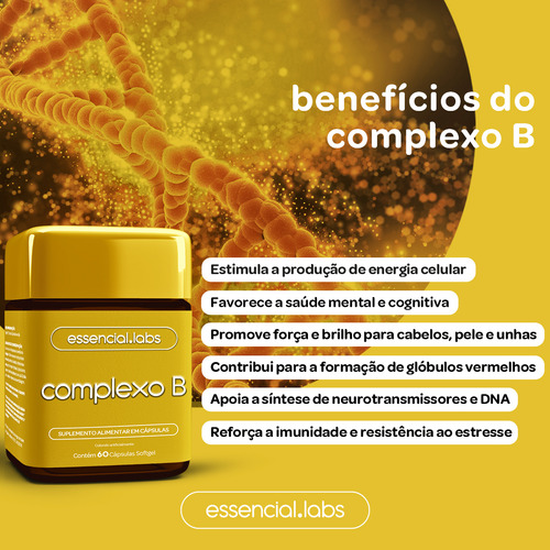 VITAMINAS do COMPLEXO B - Forma Ativa Pura B1 B2 B3 B5 B6 B7 B9 B12 - 60 Cápsulas Softgel