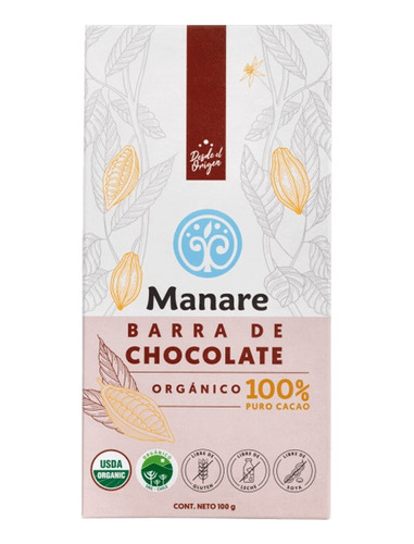 Barra Chocolate Organico Sin Azucar 100% - 100 Grs