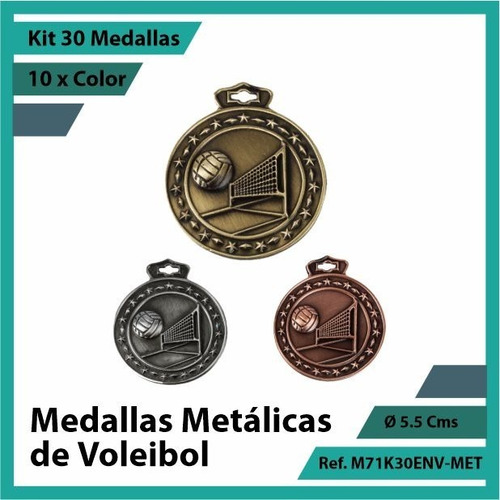 Kit 30 Medallas Deportivas De Voleibol Metalica M71k30env