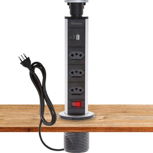 Torre De Tomada Multiplug Usb + Usb C Embutir Mesa Bancada