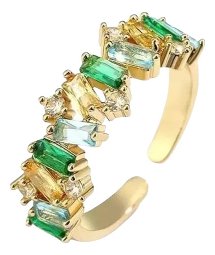 Anillo Dorado Ajustable Con Cristales Escarcha De Colores