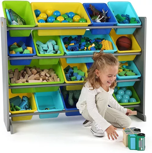 Estantería de Juguetes, Organizador de Juguetes de 4 Niveles para niños con  16 Cubos de plástico