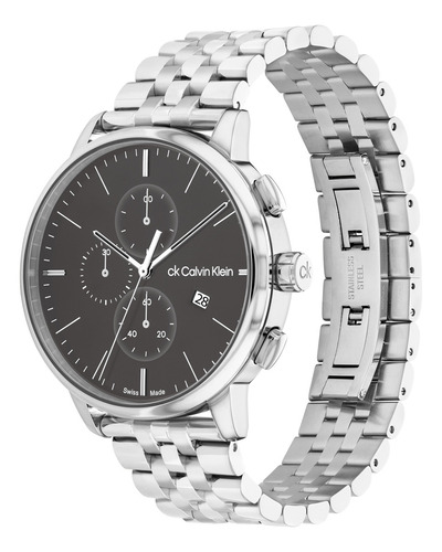 Reloj Calvin Klein 25000035 Hombre Plata Acero Cuarzo Fondo Gris
