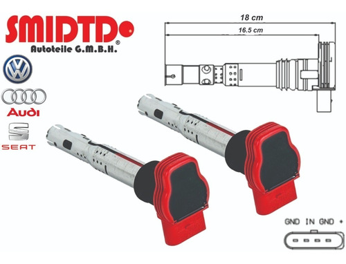 2 Bobinas De Encendido Roja Audi R8 2010-2014 V10 5.2 Lts