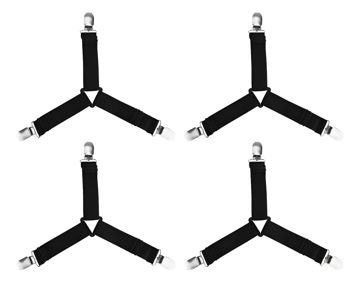 Tensores Sujetador Sábanas 2Hdeco Elásticos Ganchos Metal Negro Pack x4