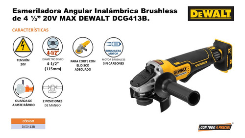 Esmeriladora Angular 4-1/2 Brushless 20v Xr Dewalt Dcg413b