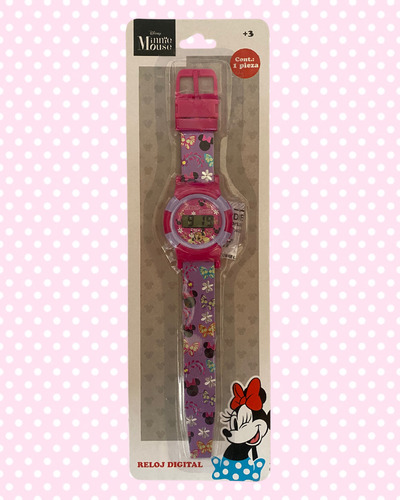 Reloj Digital De Minnie Mouse| Diseño Infantil Y Colección Lila Lila Rosa Chicle