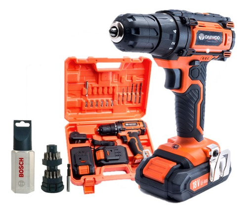 Imagen 1 de 8 de Taladro Atornillador Inalambrico Daewoo 18v Maletin Kit 2bat