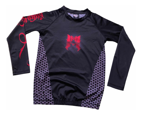 Playera Rashguard Lycra Mmachines® Mqns Red Logo Back Skull