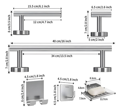 Juego De Accesorios Para Baño De 304 Acero Inoxidable 9 Pzs