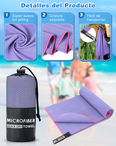 Toalla Microfibra Secado Rápido Baño Natación Gym Playa Deportiva Lonk 180x80cm Violeta