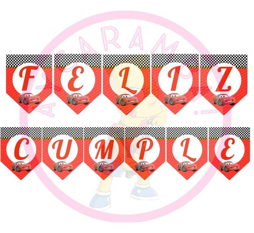 Banderin Guirnalda Feliz Cumple Cars Rayo Mc Queen