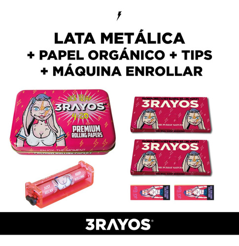 Kit Armador De Cigarrillo + Sedas Y Tips X 100 + Lata 3rayos Coneja