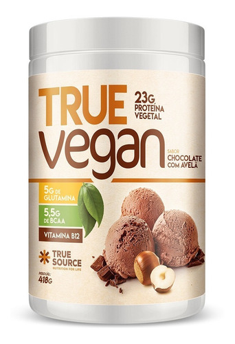 True Vegan - Whey Vegano Isolado 418g - True Source Sabor Chocolate C/ Avelã