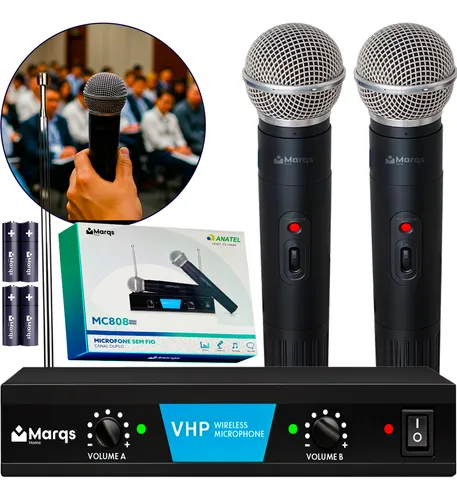 comprar Microfone Duplo Sem Fio Dinâmico Wireless Karaokê Igreja Vhf