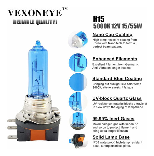 Bombillas Vexoneye, Halógenas H15, Para Faros Delanteros