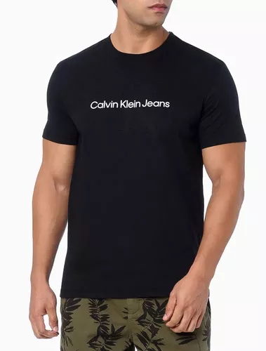 Camiseta Masculina Calvin Klein Escrita Alto Relevo - Preto