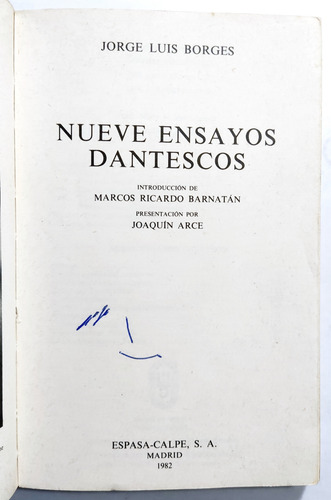 Borges. Nueve Ensayos Dantescos. 1982. 1ª Ed. Firmado Borges (Usado)