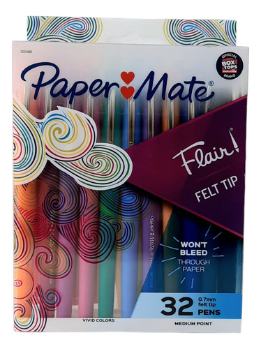 Pacote Marcadores Paper Mate Flair, 32 cores, Plumones Felt Tip