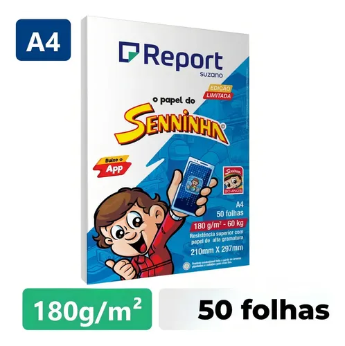 Papel Sulfite 180g/m2 Senninha Branco A4 210mmx297 - Report