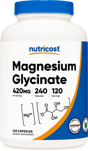 Imagen 1 de 2 de Glicinato Magnesio Magnesium Glycinate 240 Capsulas