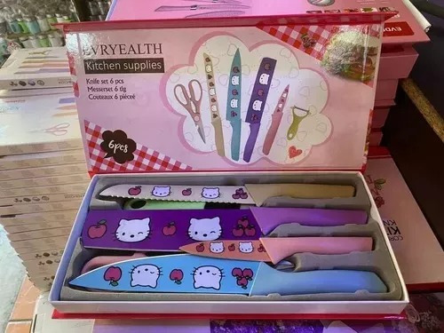 Set 6 Cuchillos Colores Hello Kitty Cocina Inoxidables