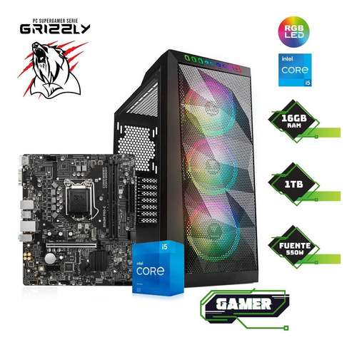 Imagen 2 de 10 de Pc Gamer Grizzly Intel Core I5 11400 16gb Ram 250gb+1tb 80+