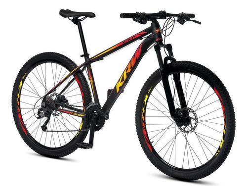 Bicicleta Aro 29 Krw Alumínio 27v Freio Disco Hidráulico R3 Cor Preto/amarelo E Vermelho