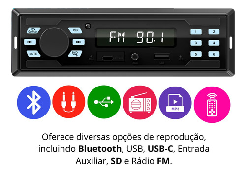 Radio Para Carro Automotivo Potente Controle Bluetooth Usb