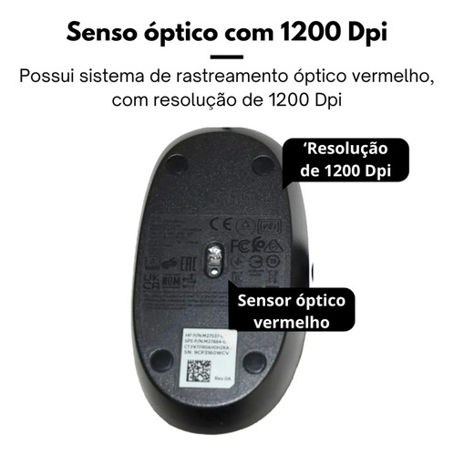 Mouse Hp 1200 Dpi Pegada Palm Com Três Botões Usb Win 10/11