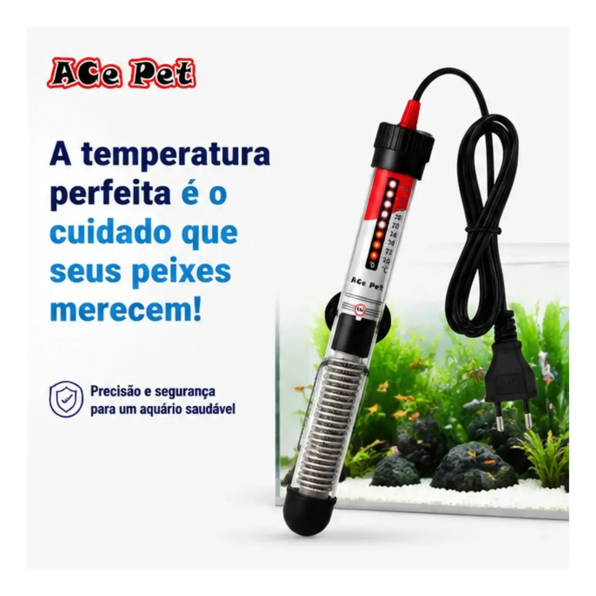 Termostato Aquário 50W Ace Pet Vidro 25 50L X 618 Submerso 6